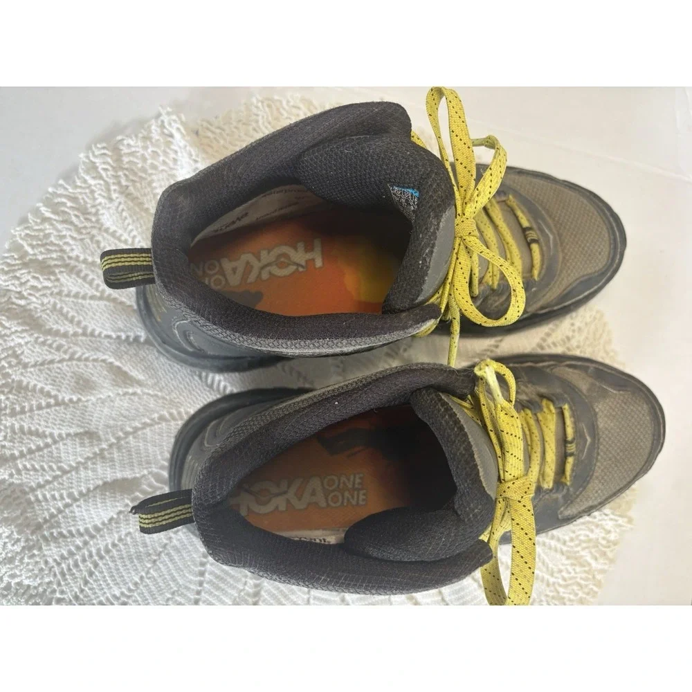 Hoka Tor Tech Mid WP Hiking Boots Mens 10 Waterproof Trail Shoes Grey/Acid RMAT